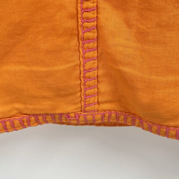 Magaschoni Orange Linen Short Sleeve Embroidered T Shirt Sz Medium - Picture 6 of 6